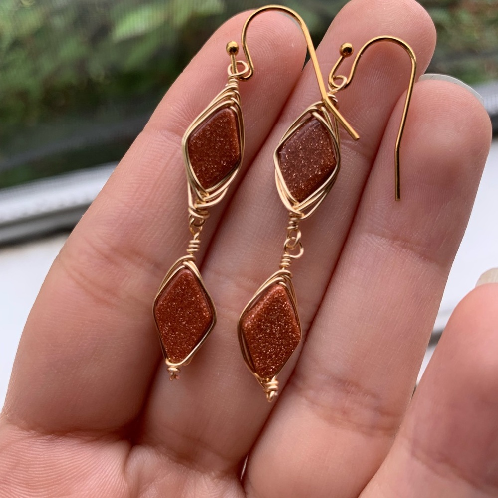 Sandstone Gold wire wrap Dangle Earrings